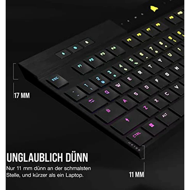 Corsair K100 AIR WIRELESS RGB Ultradünne Mechanische Gaming-Tastatur - Sub-1-ms-SLIPSTREAM WIRELESS, Bluetooth, CHERRY MX Ultra Low Profile-Tastenschalter - DE Layout, QWERTZ - Schwarz – Bild 2