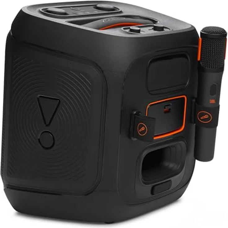 JBL PartyBox Encore 2, Bluetooth Partylautsprecher mit 15 Stunden Akkulaufzeit, spritzwasserfest und inkl. kabellosem Mikrofon, Schwarz – Bild 11