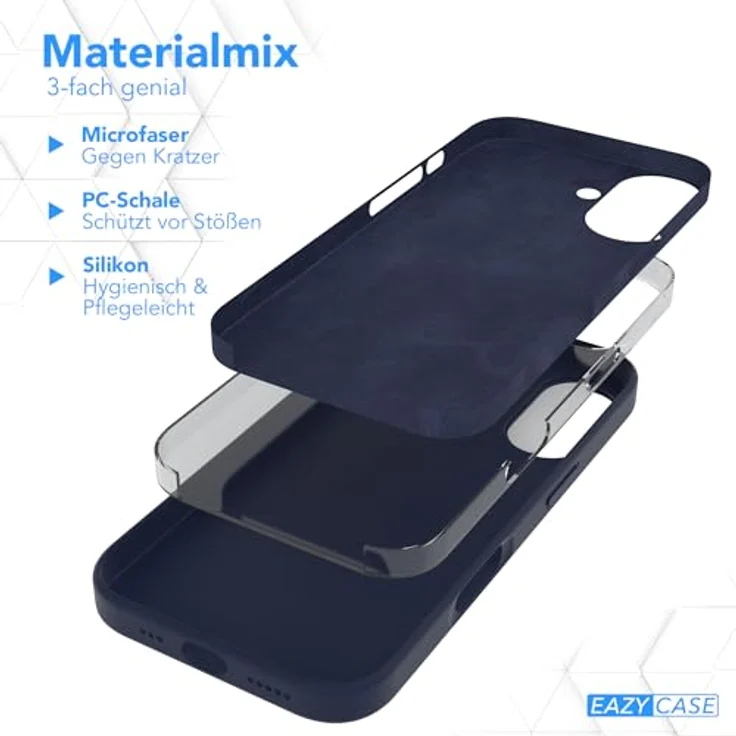 EAZY CASE Premium Silikon Handyhülle für iPhone 16, Slimcover mit Kameraschutz, Innenfutter, Nacht Blau, kratzresistent, kabelloses Laden, 3-Schichten Aufbau – Bild 5