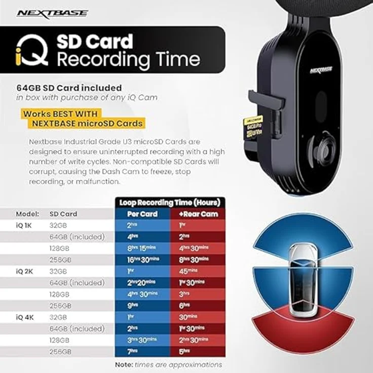 Nextbase 256GB U3 Micro-SD-Industrie-Standard-Karte inkl. Adapter - Ultra-High-Speed-Speicherkarte - für Nextbase Dashcams 522GW und 622GW - Dashcam Zubehör – Bild 3