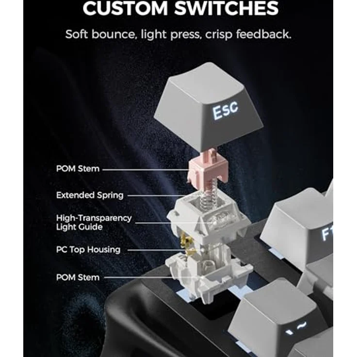 GravaStar Mercury K1, 75% Mechanische Gaming-Tastatur mit Exoskelett-Design, Aluminiumlegierung, Hot-Swap-Sockel, Linearschalter, RGB-Farbverlauf Schwarz – Bild 5