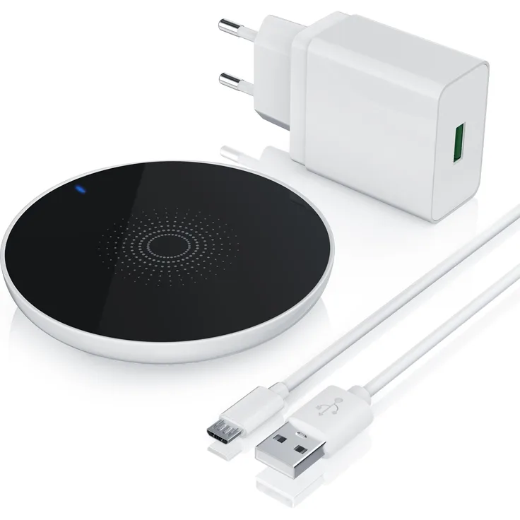 Aplic Wireless Charger, Induktions-Ladegerät mit USB Netzteil, Qi-Charger, Quick Charge 3.0, für Smartphones und Tablets, kompakt, schwarz