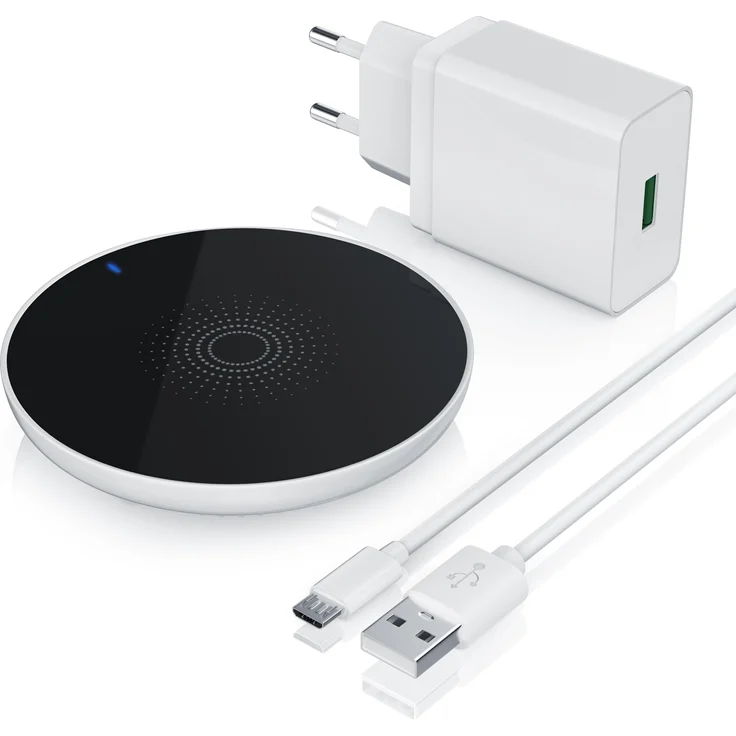 Aplic Wireless Charger, Induktions-Ladegerät mit USB Netzteil, Qi-Charger, Quick Charge 3.0, für Smartphones und Tablets, kompakt, schwarz