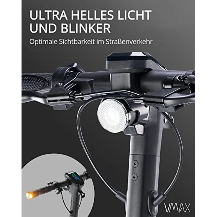 VMAX E-Scooter VX2 PRO GT-B | 500W Motor & 28% Steigfähigkeit | E-Roller Mit Straßenzulassung In D | 130kg max. Belastung | Schwarz – Bild 5