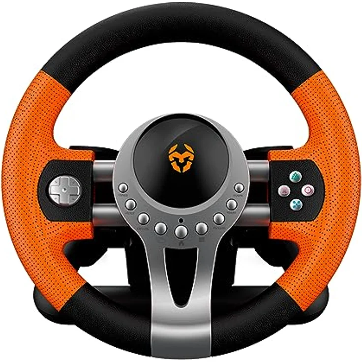KROM K-Driver Multiplattform-Lenkrad und Pedalen-Set, Schalthebel und Schaltwippen am Lenkrad, Vibrationseffekt, kompatibel mit PC, PS3, PS4 und Xbox, Schwarz/Orange – Bild 2