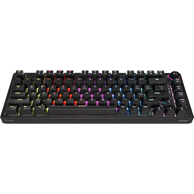 Savio SAVGK-PHENIX YELLOW, Gaming Tastatur USB + RF Wireless + Bluetooth, mechanische Gateron Yellow Pro-Switches, RGB-LED-Hintergrundbeleuchtung, 75%-Formfaktor, Schwarz