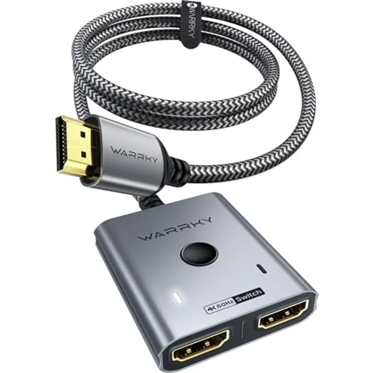 WARRKY HDMI Switch 4K@60Hz, 2 In 1 Out Splitter mit 1m geflochtenem Kabel, HDCP 2.2, Aluminium, unterstützt UHD 3D für PS5/4, Xbox, FireStick – Bild 1