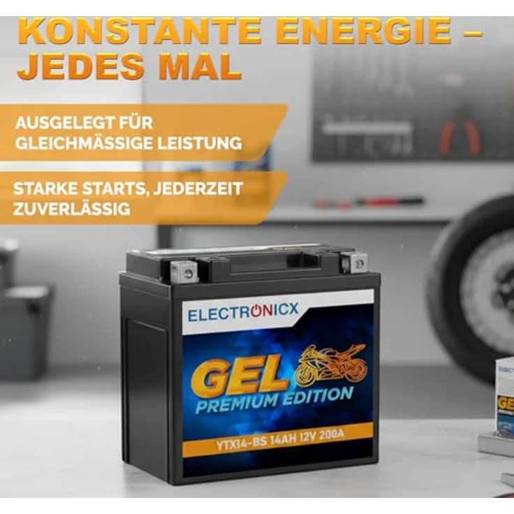 Electronicx Extreme Edition GEL Motorradbatterie 14Ah 12V - wartungsfrei, tiefentladungsfest, auslaufsicher für Motorrad, Roller und Quad – Bild 4