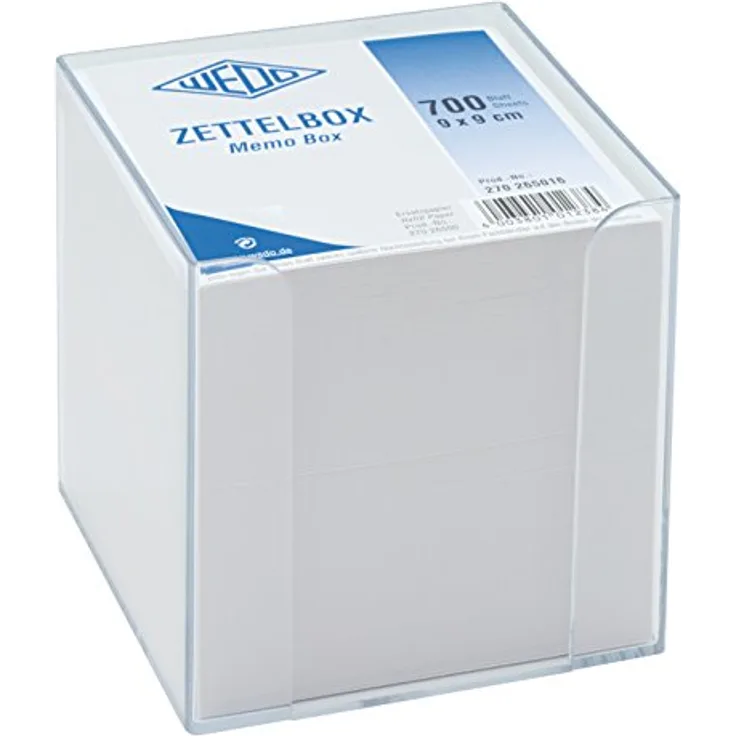 Werner Dorsch Notizblock, Kunststoff Zettelbox mit 700 Blatt, 9 x 9 cm, holzfreies Papier