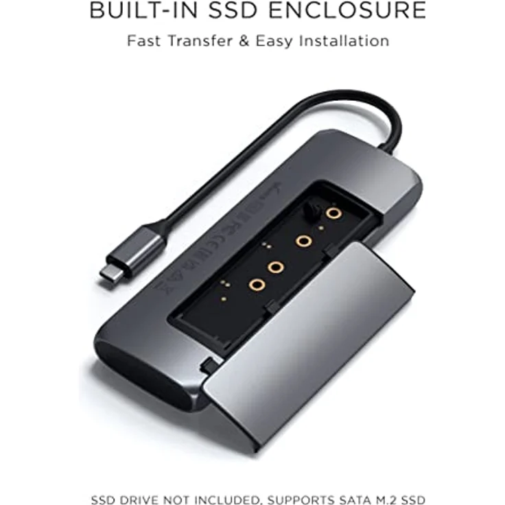 SATECHI USB-C Hybrid Multiport Adapter - Integrierter SSD-Speicher, 4K HDMI 60Hz, USB-C PD, USB-A 3.1 - Space Grau - Preisvergleich – Bild 2