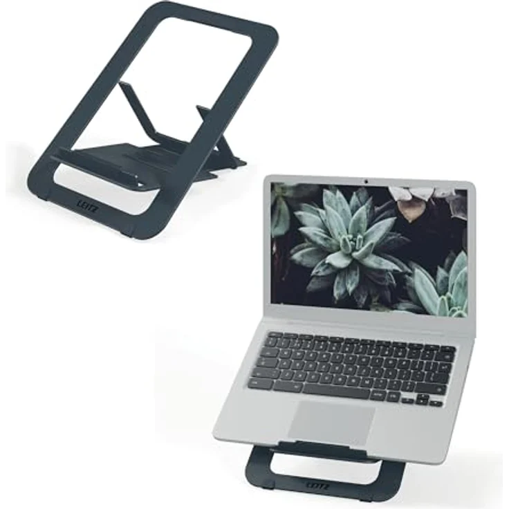 Leitz Aluminium Ultra-Flacher Verstellbarer Laptopständer, für 10"-17" Laptops/Tablets, Ergo-Serie, 63460089, faltbar & extra leicht, 5 Höhen- und Winkelkombinationen, ergonomisch. – Bild 1