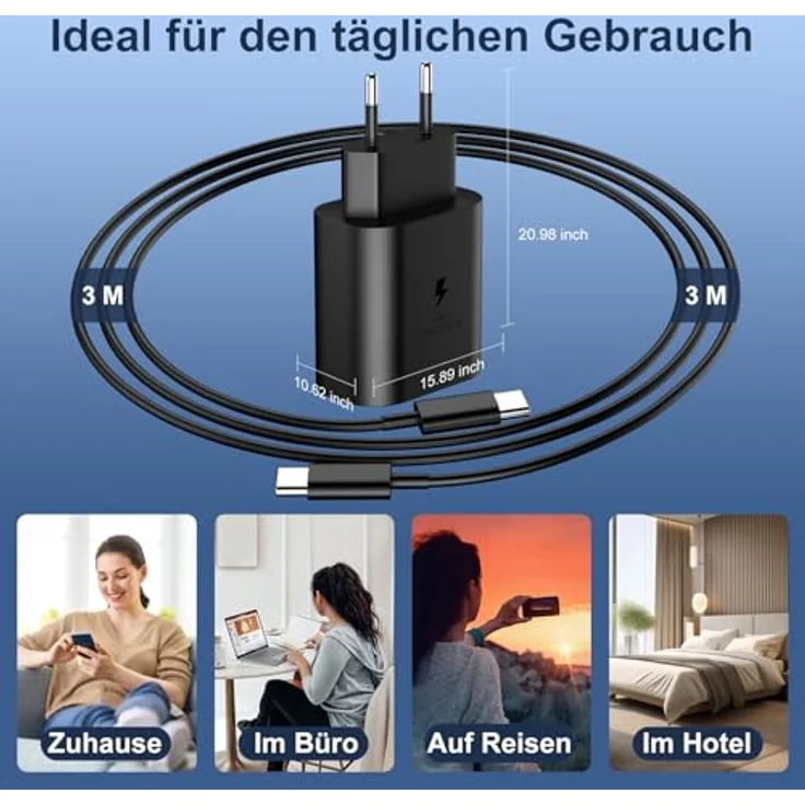 DiHines USB C Ladegerät 2er-Pack, 25W Schnellladegerät mit 3M Ladekabel, kompatibel mit Samsung Galaxy S26/S25/S24/S23/S22/S21 und iPhone 17/16/15 Pro Max – Bild 5