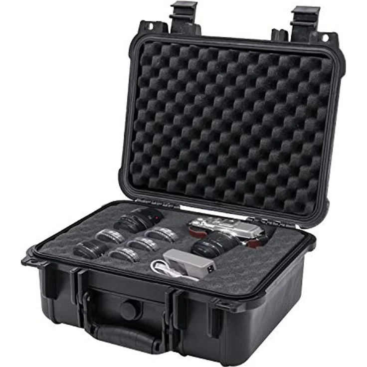 HMF ODK100 Outdoor-Fotokoffer, Transportkoffer mit Rasterschaumstoff | 34 x 29,5 x 15,5 cm, wasserdicht und staubdicht, schwarz – Bild 2
