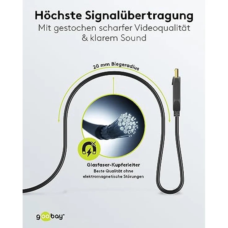 goobay 64866 Optisches DisplayPort Hybrid Verbindungskabel 2.0 (AOC) / 8K Ultra HD 4320p (60 Hz) / hybriden Glasfaser Kupferleiter/Vergoldet Kontaktflächen/DisplayPort auf DisplayPort / 10m, flexibel mit geringem Biegeradius – Bild 4
