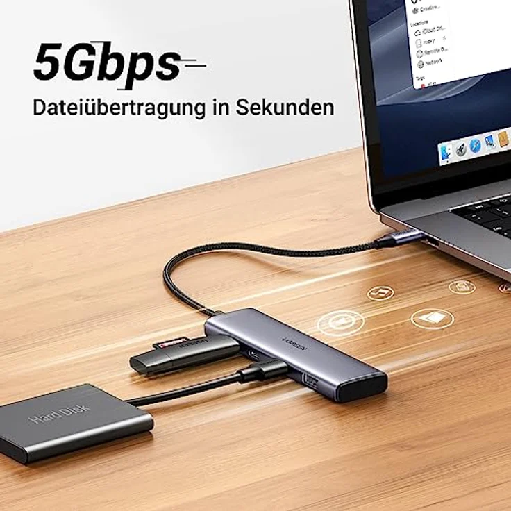 UGREEN USB C Hub USB C Ports und USB A 3.0 Ports USB C Adapter in edlem Aluminium Design, kompatibel mit iPhone 15/15 Pro, MacBook 2022, iPad 2022, Surface Pro/Go, Galaxy S23 und mehr - Hochgeschwindigkeitsdatenübertragung bis zu 5Gbps - Preisvergleich – Bild 3