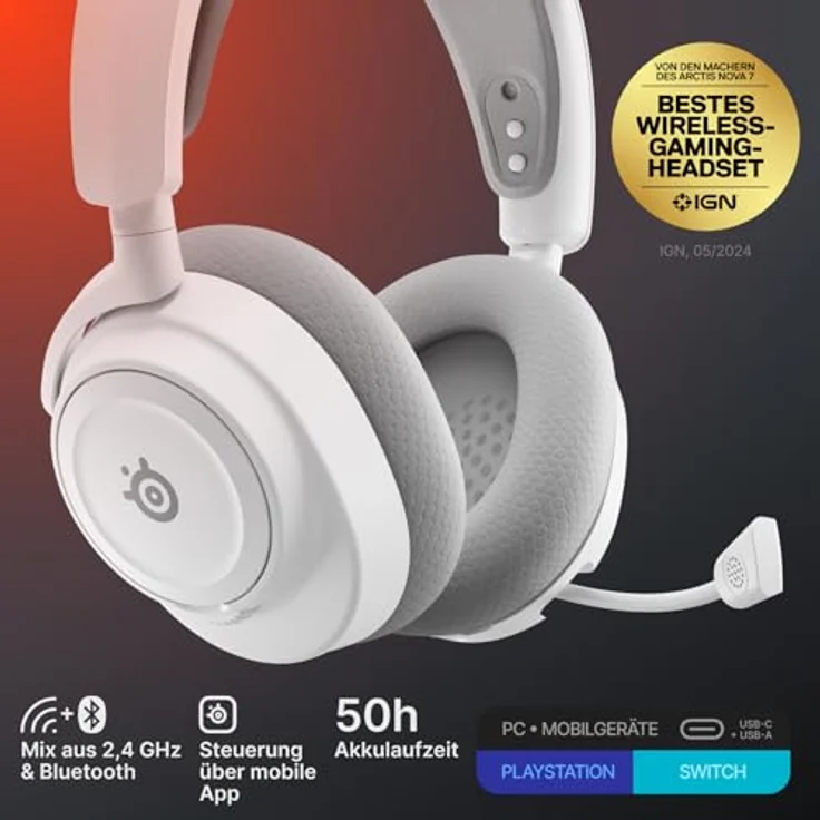 SteelSeries Arctis Nova 7 Wireless Gen 2, Multi-Plattform-Gaming-Headset mit über 50 Std. Akkulaufzeit, 2,4 GHz/Bluetooth-Verbindung, Echtzeit-App-Steuerung, für PC, PS5, PS4, Switch, Mobilgeräte – Bild 2