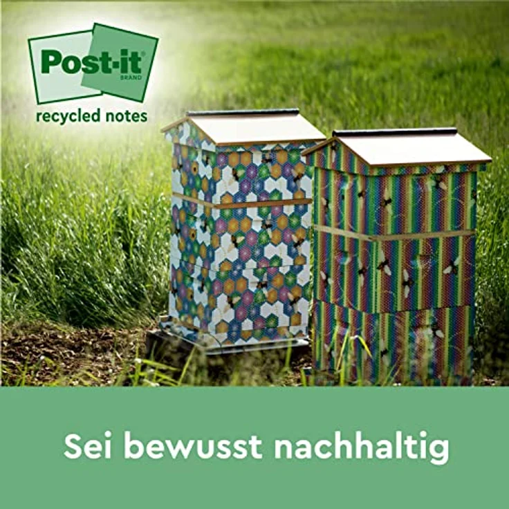 Post-it Super Sticky Recycling Notes RSS12COL, extrastarker Haftnotizblock aus 100% Recyclingpapier, leuchtende Farben – Bild 7