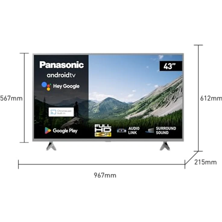 Panasonic TX-43MSW504S, 43 Zoll Full HD LED Smart 2023 TV, Android TV, Surround Sound, Google Assistant, Chromecast, Bright Panel, HD Color Engine, Silber – Bild 2