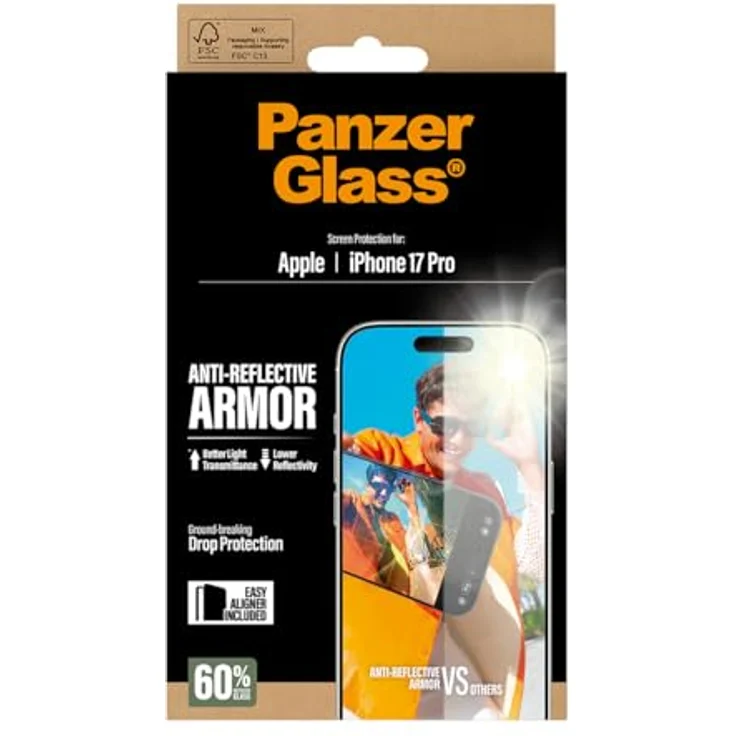 PanzerGlass Anti-Reflective Armor Displayschutz für Apple iPhone 17, 60 % recyceltes Glas, integrierter Blickschutzfilter, stoßfest bis 4,8 m, transparent – Bild 4