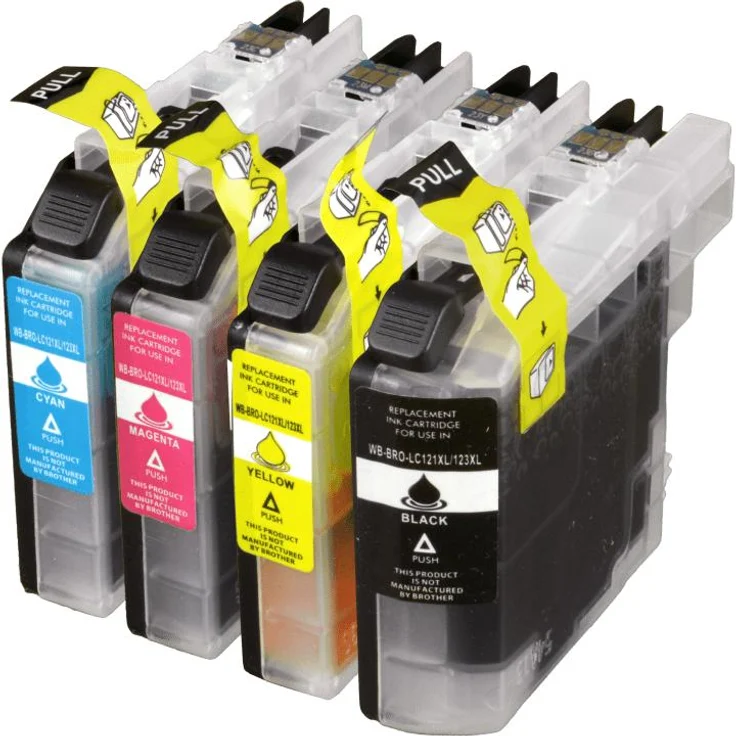 Ampertec Druckerpatrone, 4 Kompatible Tinten für Brother LC-121, Multipack KCMY (Magenta, Cyan, Gelb, Schwarz)