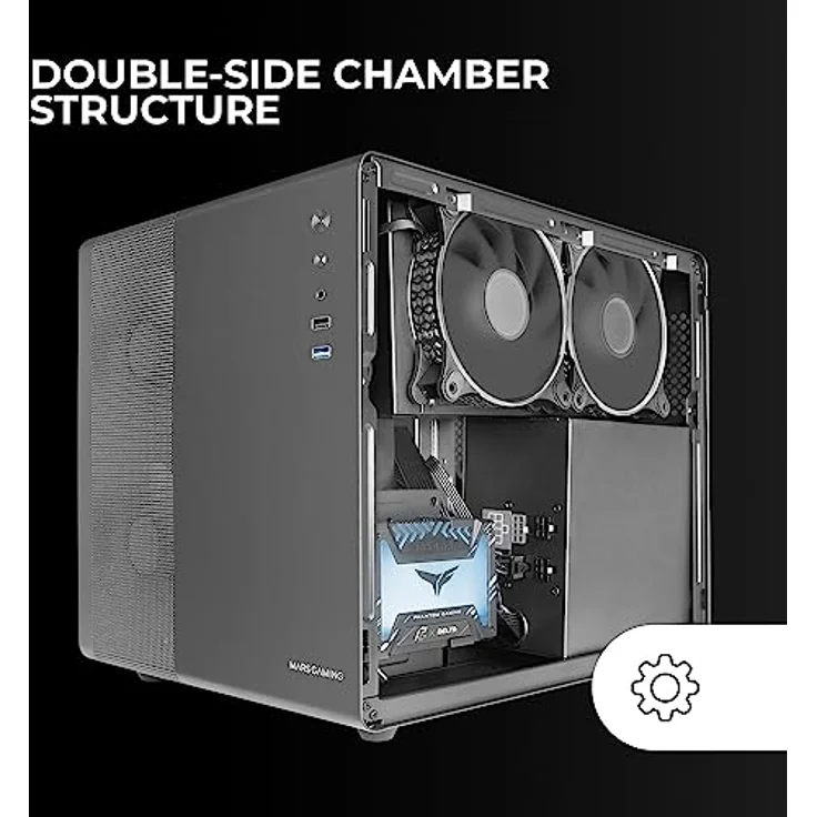 Mars Gaming MC-MPRO Schwarz, Kompaktes Micro-ATX-Gehäuse mit Vollem Seitenfenster aus Gehärtetem Glas, 3x 120mm Lüfter und Vollem Mesh-Seitenteil – Bild 2