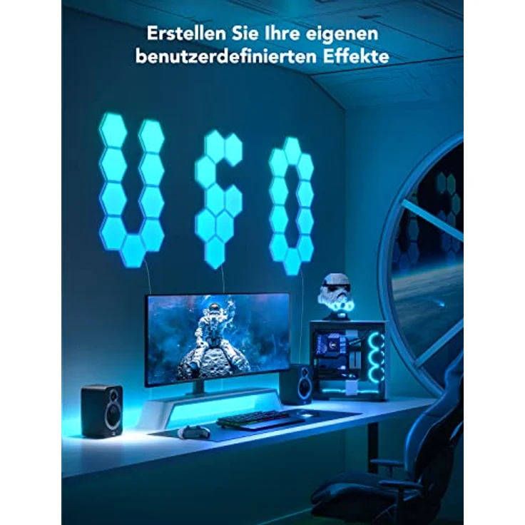 Govee Glide Hexa LED Panels, 10 RGBIC Smart Wandleuchte Innen funktioniert mit Alexa und Google Assistant, Kreative dekorative Wi-Fi Hexagon LED Light Panels Musik Sync für zimmer & Gaming Deko – Bild 2