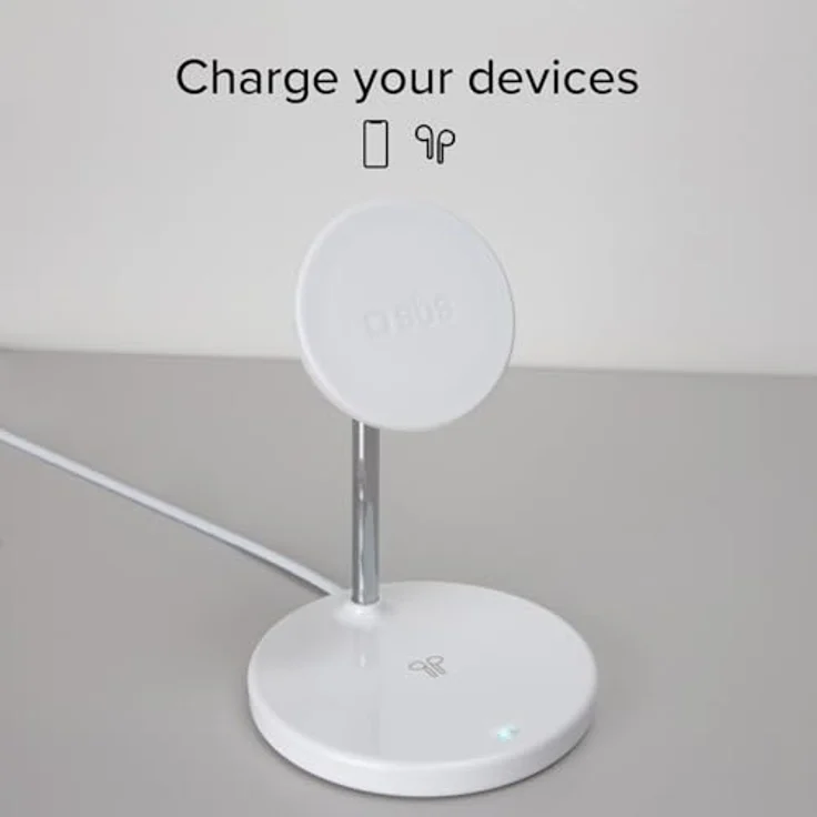 SBS Vertikale kabellose 2-in-1-Ladestation für iPhone und Android-Handys, Wireless Charger mit 15 W, Weiss – Bild 8