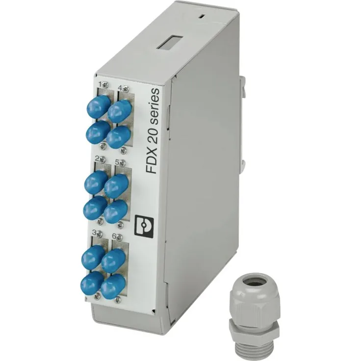 Phoenix Contact FOC-FDX20-PP-STD6-OSP-PT9, LWL-Spleißbox Tragschienenmodul, IP20, grau, Metall, Anschlussart: Spleißen, Kabelabgang oben und unten