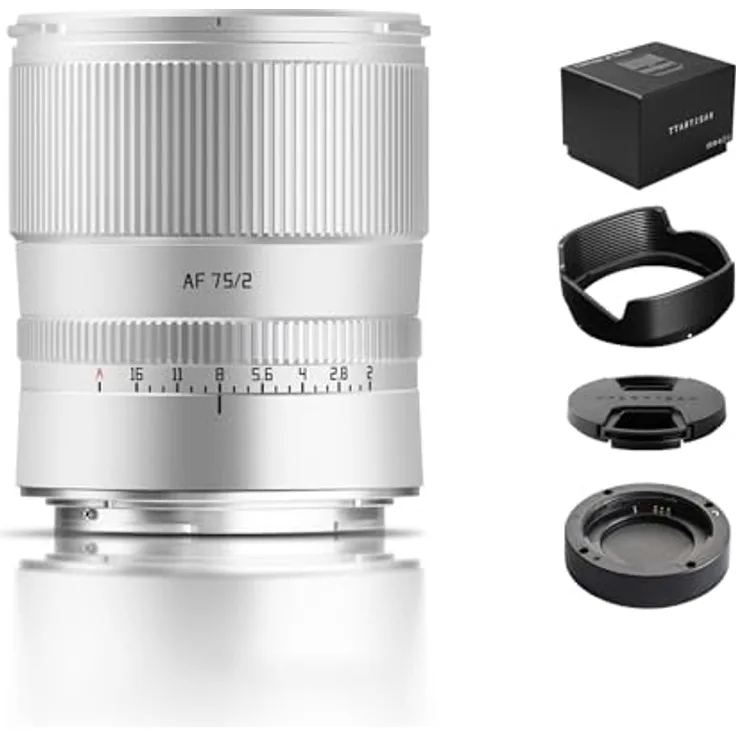 TTArtisan 75 mm F2.0 Autofokus AF-Objektiv mit Metallgehäuse, kompatibel mit Nikon Z-Mount, Vollformat, Silber