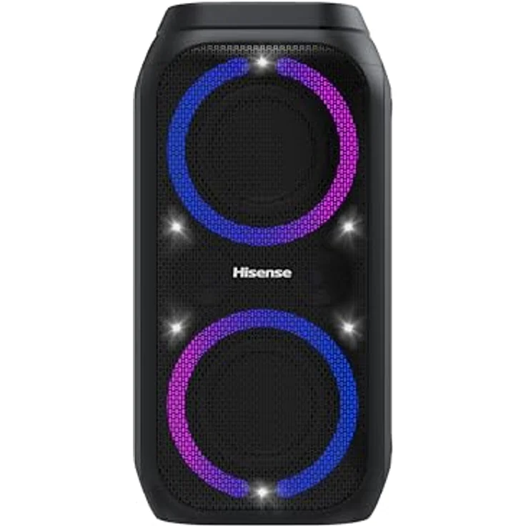 Hisense Party Rocket 160 tragbarer kompakter Partylautsprecher mit Karaoke Modus und 160W Klangvolumen, 5 Lichteffekte, bis 12h Akkulaufzeit, Bluetooth, MIC Input, AUX, USB, IPX4 - Schwarz – Bild 1