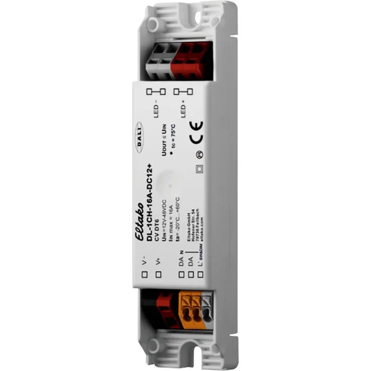 Eltako DL-1CH-16A-DC12+, 1-Kanal LED-Dimmer für Deckeneinbau, DALI-kompatibel, 12-48V DC, 16A, Korridorfunktion, dimmbereich 0,1%-100%