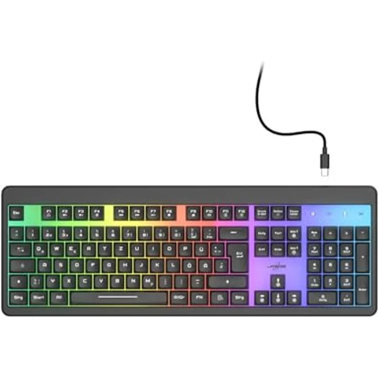 uRAGE Exodus 215 Illuminated Gaming-Tastatur Schwarz DE, Regenbogen-RGB-Beleuchtung, Anti-Ghosting, WIN-Lock, Multimedia-Funktionen – Bild 1