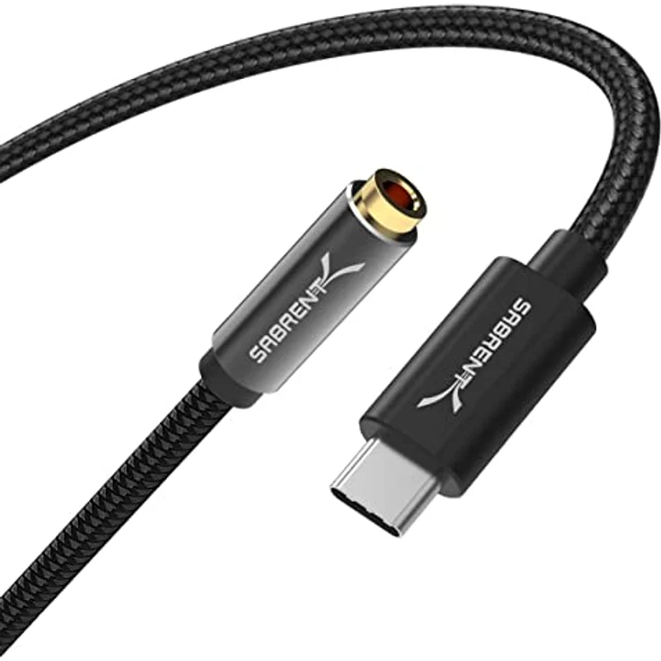 Sabrent USB-C auf kopfhörer | USB TYP C auf Klinke 3,5 mm | USB Externe Soundkarte | Audio zu USB Adapter | USB soundkart konverter for Samsung Galaxy, PS4, PS5, Windows und Mac, 50cm Kabel (CB-UC35) – Bild 1