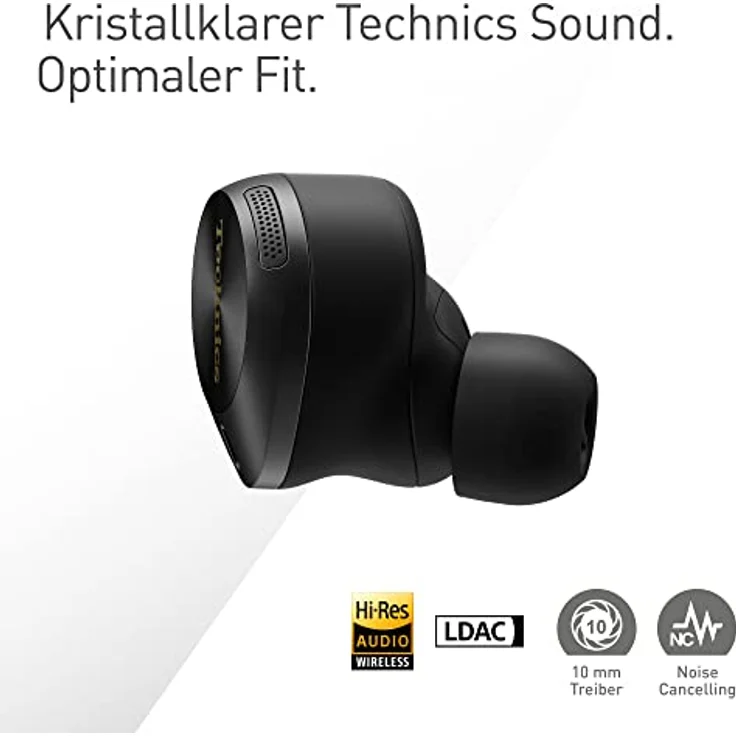 Technics EAH-AZ80E-K kabellose Ohrhörer mit Noise Cancelling, Multipoint Bluetooth, bequemer In-Ear-Ohrhörer mit integriertem Mikrofon, anpassbare Passform, bis zu 7 Stunden Wiedergabe, Schwarz – Bild 2