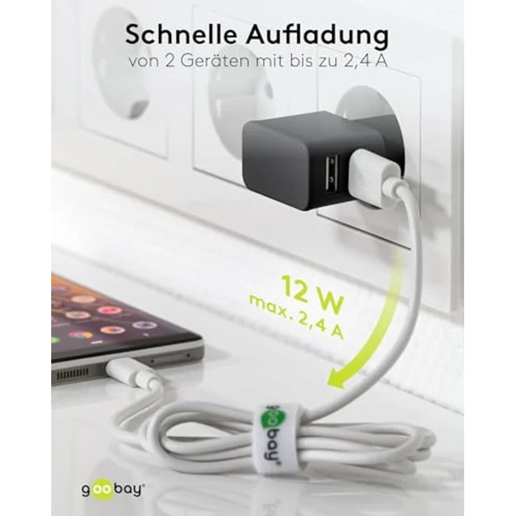 Goobay 44951 2fach USB Ladegerät Extra Kompakte Bauform 2, 4A, Schwarz – Bild 7