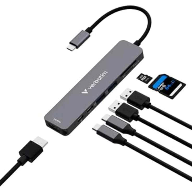 Verbatim 32158 USB-Hub, 5 GBit/s, grau, mit HDMI und 4K Videoausgabe, 2x USB 3.2, USB-C und SD/microSD Steckplätzen – Bild 2