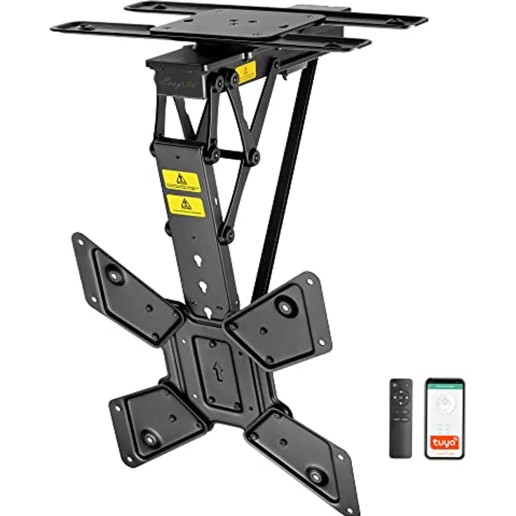 EasyLife - TV Deckenhalter elektrisch drehbar, für 23-65 Zoll Displays, VESA bis 400x400, schwarz, Smart Home Integration mit Fernbedienung und Memory-Funktion