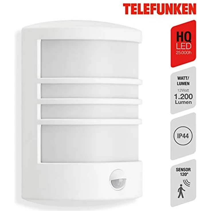 TELEFUNKEN - LED Außenwandleuchte, Außenwandlampe inkl. Bewegungssensor, inkl. Dämmerungssensor, 12 Watt, 1.200 Lumen, 4.000 Kelvin, IP44, Weiß, 245x180x95mm (LxBxH) – Bild 2