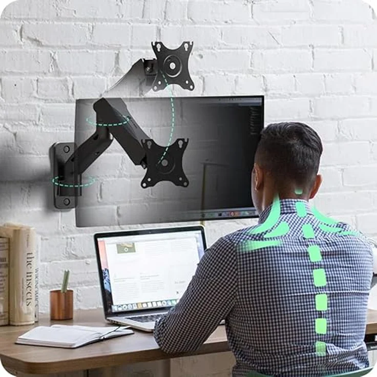 ICY BOX Monitorarm Wandmontiert mit Wandhalterung für einen Monitor, ergonomische Einrichtung - Schwarz – Bild 4