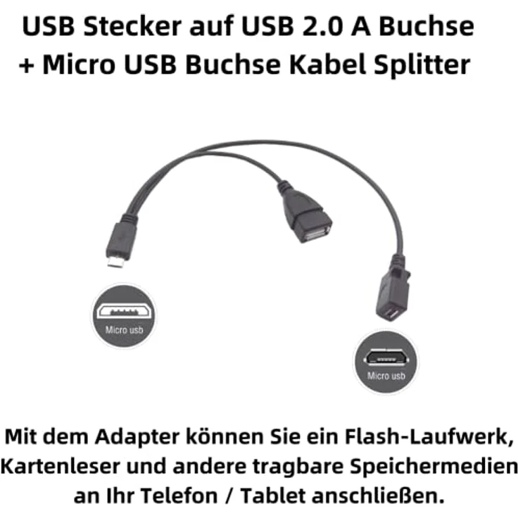 Aukson M00 Micro USB zu USB 2.0 A Buchse OTG-Adapter + 20 cm Micro USB Kabel – Plug and Play für Datenübertragung und Verbindung – Bild 2