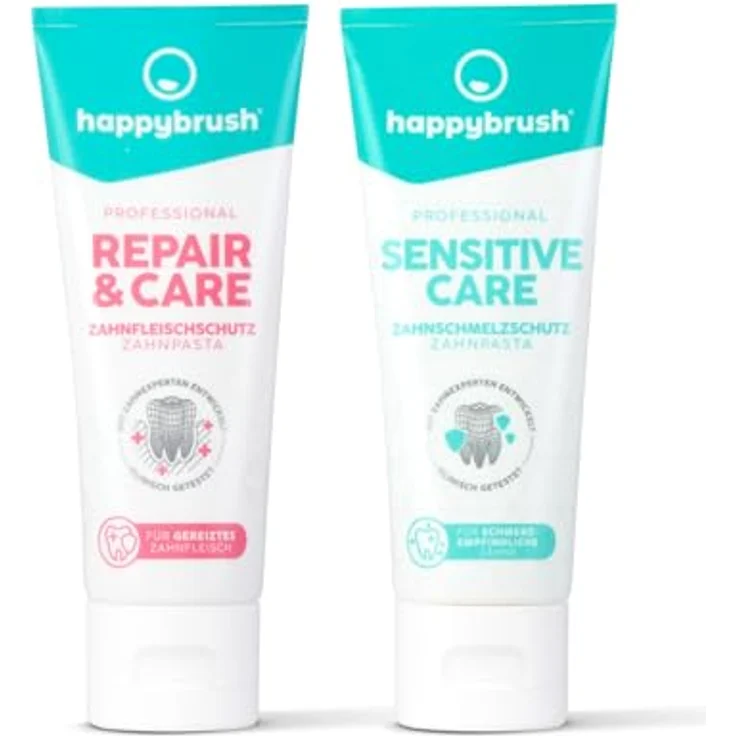happybrush® Professional Zahnpasta 1x SensitiveCare mit Kräuter Geschmack und 1x Repair&Care - für sensitive/schmerzempfindliche Zähne - Doppelpack (2x 75ml) – Bild 1