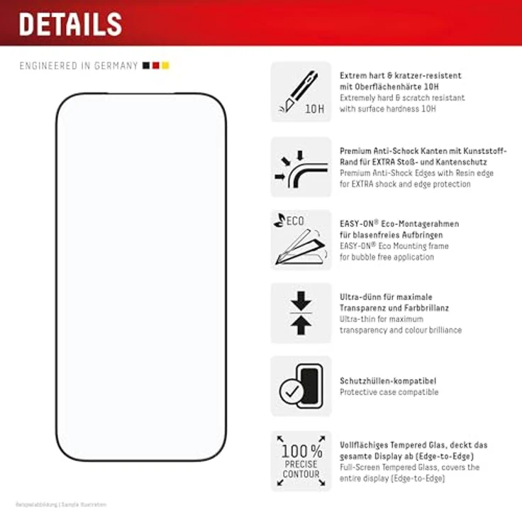 Displex Premium Schutzglas (Full Cover, 10H) für iPhone 17/17 Pro, Blasenfreie Montage mit Eco-Montagerahmen, Kratzer- und Aufprallschutz – Bild 2