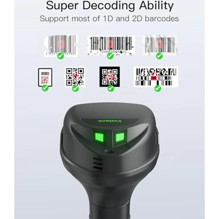 Inateck 560B Barcodescanner, Grau, mit Datentransferstation, 1D/2D Barcode-Unterstützung, 100 Scans/Sekunde, 12 Stunden Akkulaufzeit – Bild 2