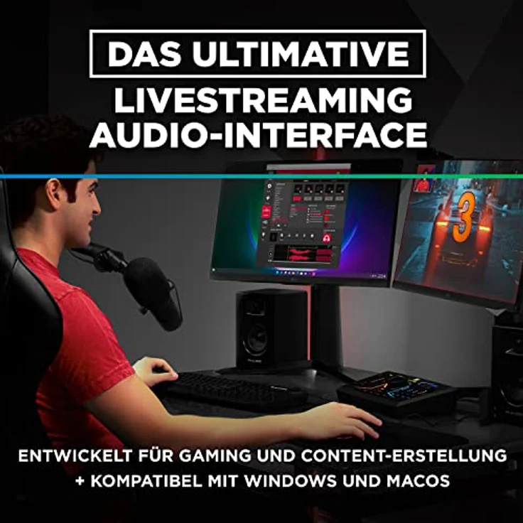 M-GAME RGB DUAL USB Audio Interface Mischpult für Streaming und Gaming mit XLR-Mikrofoneingang, optischem Eingang, Voice FX, RGB-Lichtern & Software, RGB Dual - Schwarz – Bild 2