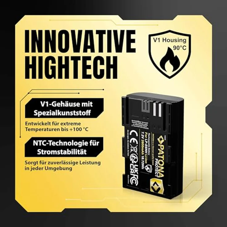 PATONA Protect LP-E6NH Akku 2600mAh mit NTC-Sensor und hitzebeständigem V1 Gehäuse, kompatibel mit Canon EOS R5 R6 R7 5D 6D 7D 80D 90D – Bild 4