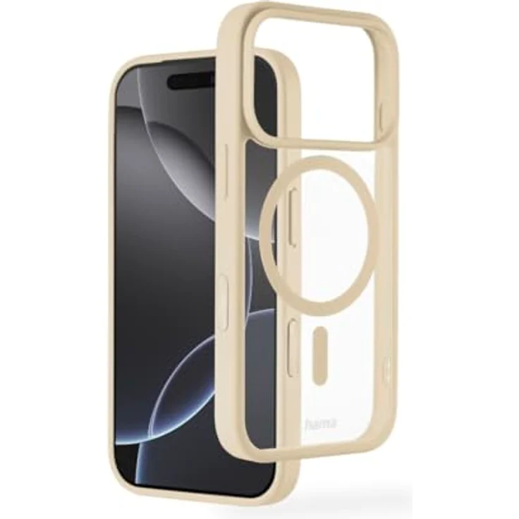 Hama Handyhülle für iPhone 17 Pro und MagSafe, magnetisches Case mit Kantenschutz, Kameraschutz, Anti-Rutsch-Oberfläche, geschützte Seitentasten, durchsichtig/beige – Bild 1