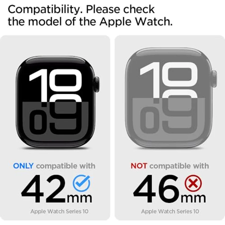 Spigen Thin Fit Hülle Kompatibel mit Apple Watch 10 42mm (2024) - Schwarz, Kratzerabwehr aus Polycarbonat, präzise Ausschnitte, erhöhte Ränder – Bild 2