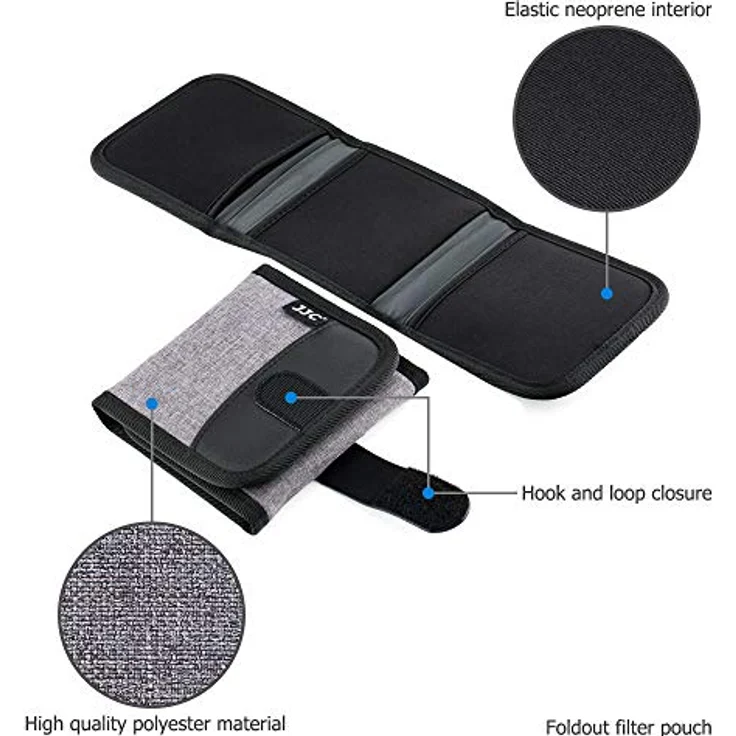 JJC Filtertasche mit 3 Fächern für Filter bis Ø 82mm, Neopren Tragetasche für UV- und Polfilter, inkl. Mikrofaser-Reinigungstuch – Bild 5