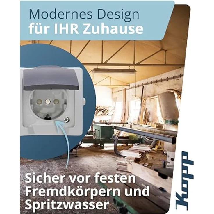 Kopp NAUTIC 2-fach Schutzkontakt-Steckdose mit Klappdeckel, grau - Aufputz Feuchtraumsteckdose IP44, 16A / 250V~, erhöhter Berührungsschutz – Bild 4