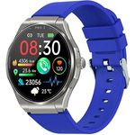 Knauermann PRO 3 (2024) Schwarz - Gesundheitsuhr Smartwatch mit Telefoniefunktion - EKG + HRV und SOS Funktion - AMOLED Display- BT Bluetooth - Schlafapnoe - Silikonband Blau, 14-24, rund
